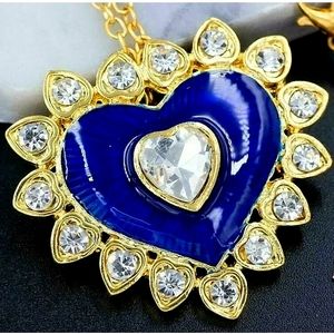 Gold crystal blue heart pendant brooch/necklace